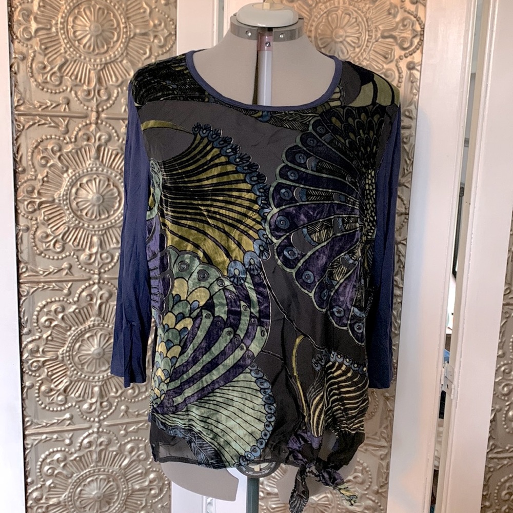 Chicos peacock perfection Taylor tie top, size 3